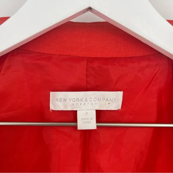 New York & Company Stretch Linen Blend Orange Tailored Peplum Blazer Size 0 - Picture 6 of 10